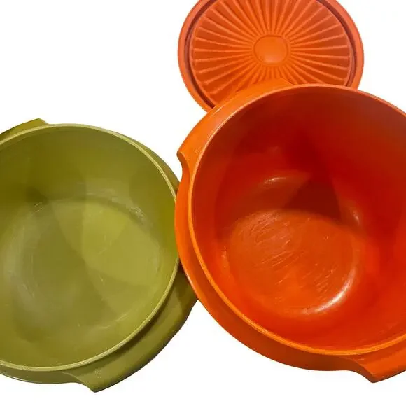 Tupperware Servalier Bowl Set of 5 Orange Yellow Green 886 1323 Sunburst Vintage - Picture 9 of 13